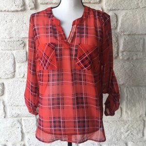 Skies Are Blue Charlene Contemporary Plaid 3/4 arm Blouse in Size S